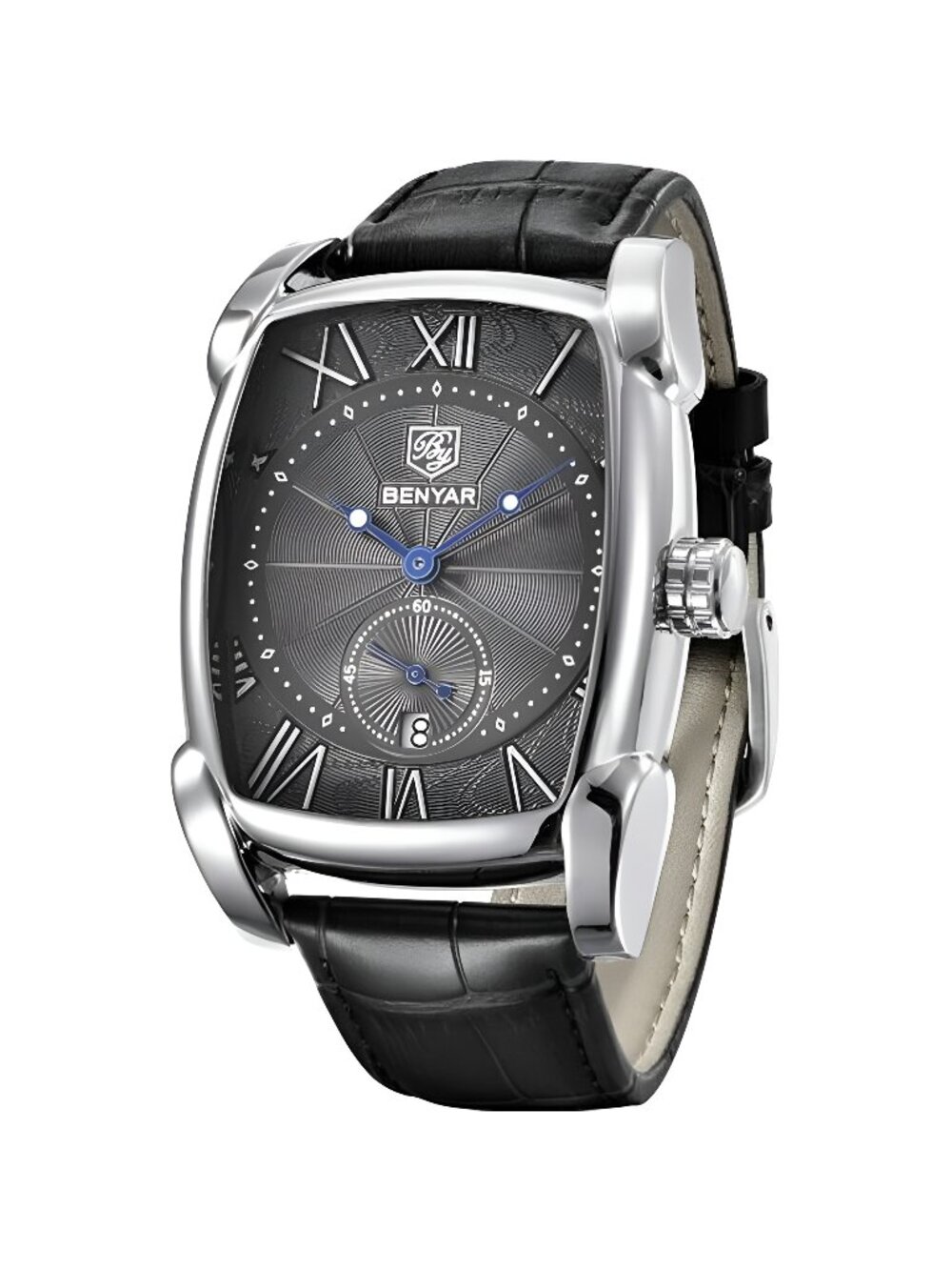 Rectangle Wrist Watch for Men with Leather Strap, Men's Retro Fashion Watch
